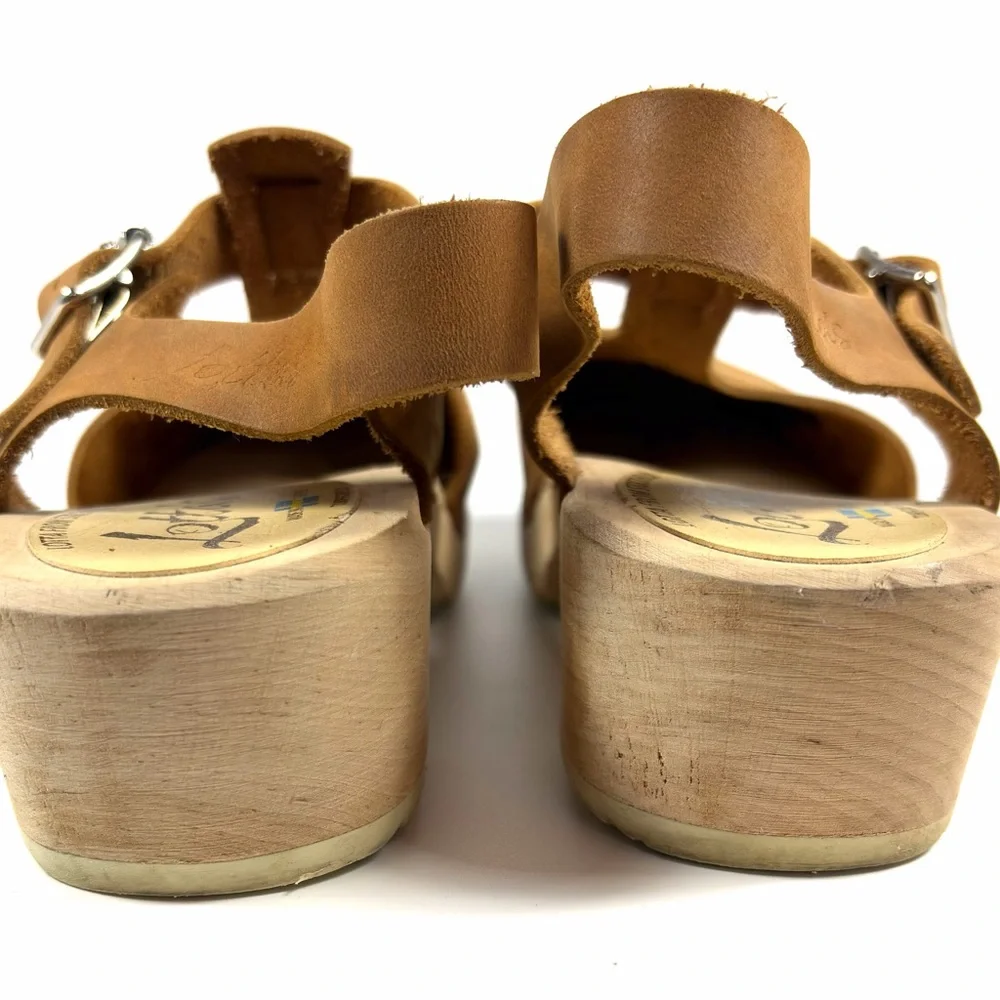 Lotta From Stockholm Wooden Clog Sandals Womens EU 40 Brown Leather Ankle Strap - Picture 8 of 10